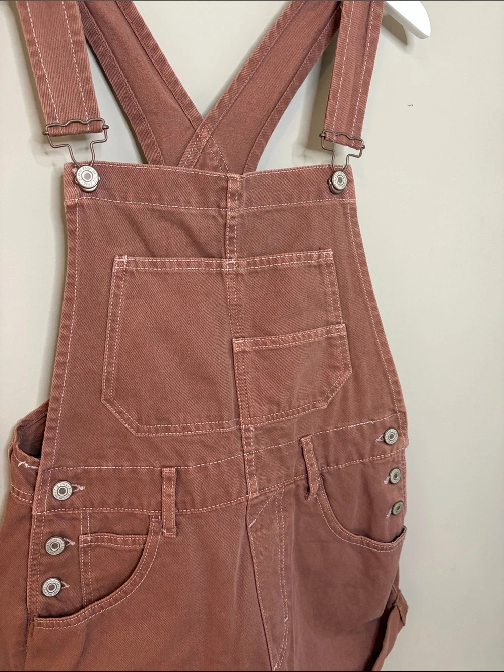 Free People Ziggy Shortalls Rose Denim Jean Romper relaxed slouchy fit Sz XS